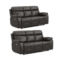 Renato Genuine Leather  Grey Electric Power Recliner 3+3 Seater Sofa Set