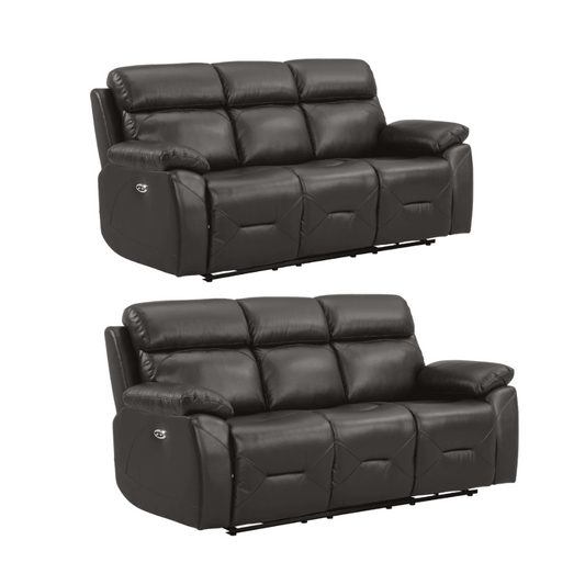 Renato Genuine Leather  Grey Electric Power Recliner 3+3 Seater Sofa Set