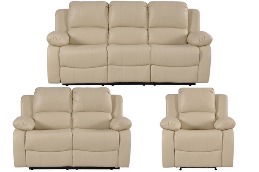 Valencia Cream Leather Manual Recliner 3+2+1 Seater Sofa Set