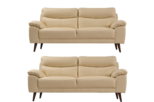 Vantage Genuine Leather Cream 3+3 Seater Sofa Set
