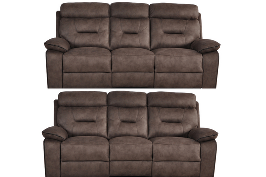 Foster Brown Fabric Electric Recliner 3+3 Seater Sofa Set