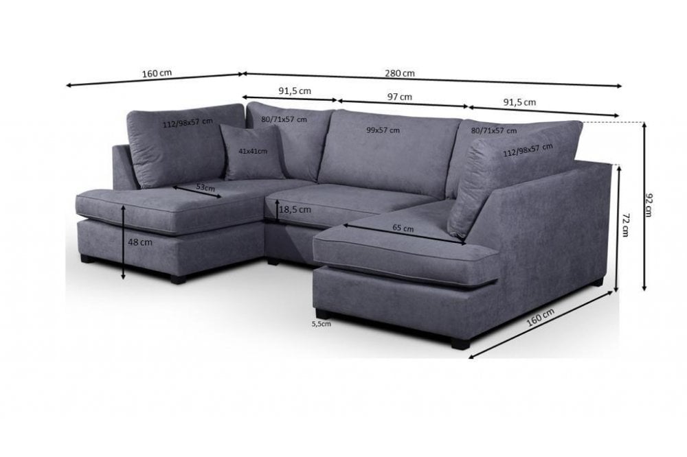 Carnaby Grey Fabric U Shape High Back Corner Sofa + Footstool