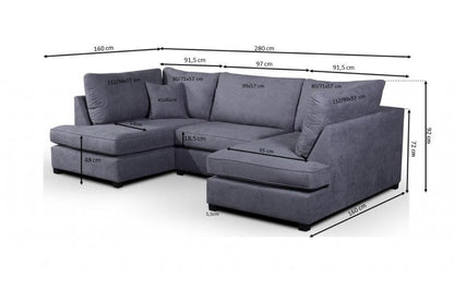 Carnaby Grey Fabric U Shape High Back Corner Sofa + Footstool