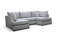 Carnaby Grey Fabric U Shape High Back Corner Sofa + Footstool - Furniture Instore