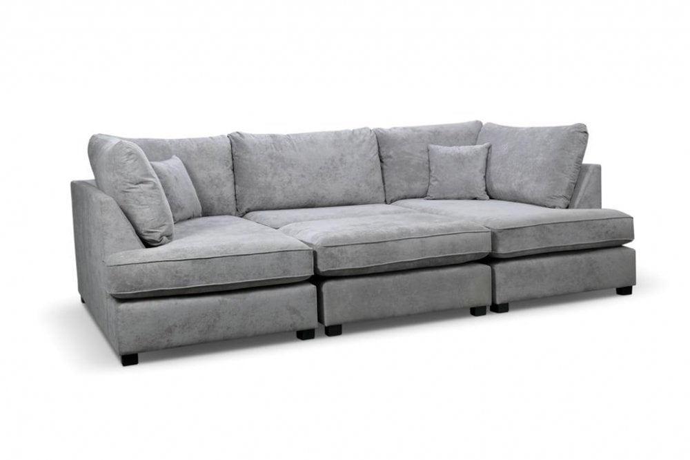 Carnaby Grey Fabric U Shape High Back Corner Sofa + Footstool