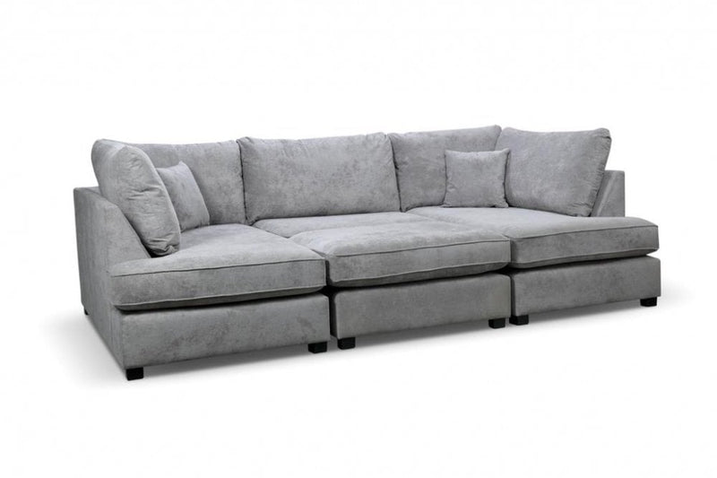 Carnaby Grey Fabric U Shape High Back Corner Sofa + Footstool - Furniture Instore