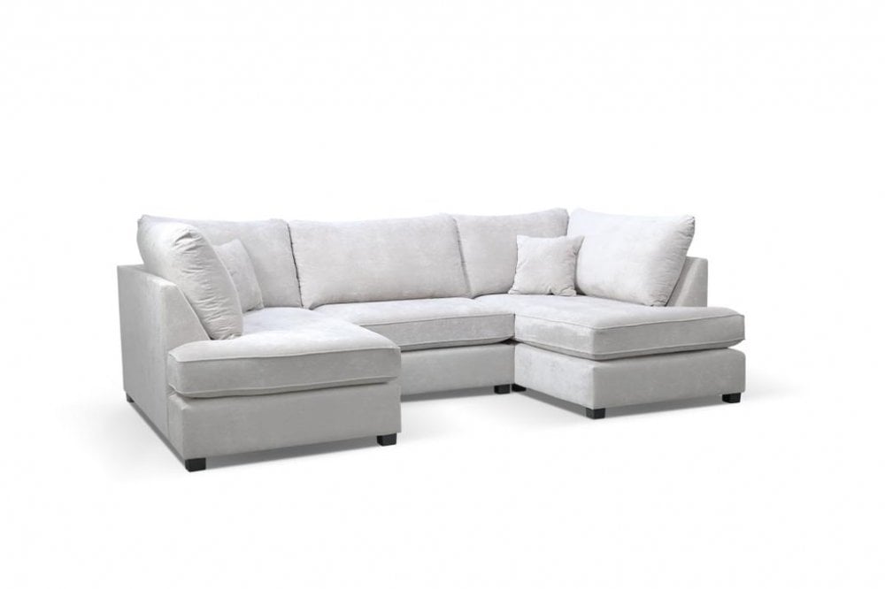 Carnaby Silver  Fabric U Shape High Back Corner Sofa + Footstool