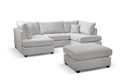 Carnaby Silver  Fabric U Shape High Back Corner Sofa + Footstool