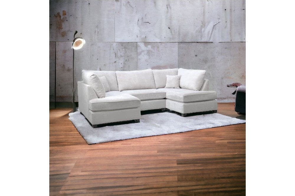Carnaby Silver  Fabric U Shape High Back Corner Sofa + Footstool