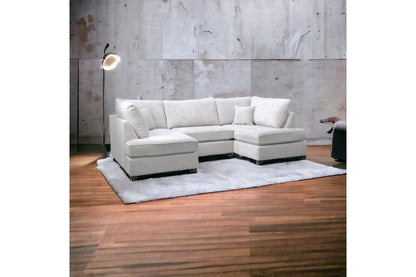 Carnaby Silver  Fabric U Shape High Back Corner Sofa + Footstool