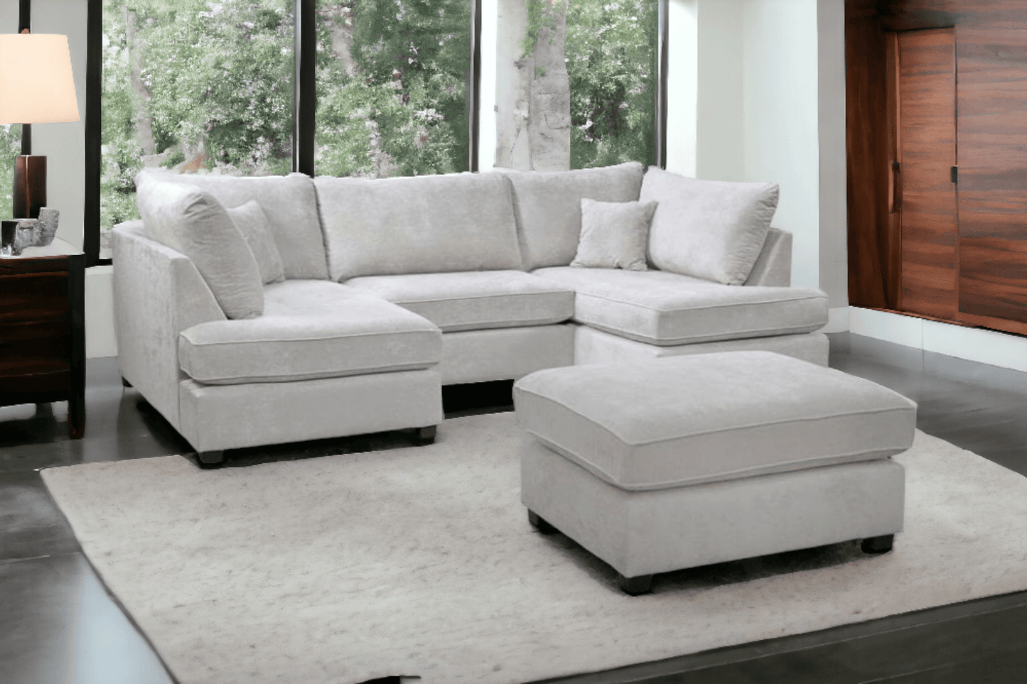 Carnaby Silver  Fabric U Shape High Back Corner Sofa + Footstool