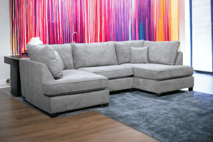 Carnaby Grey Fabric U Shape High Back Corner Sofa + Footstool