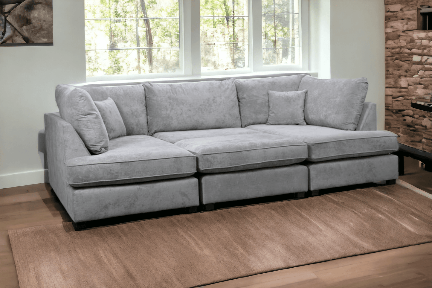 Carnaby Grey Fabric U Shape High Back Corner Sofa + Footstool