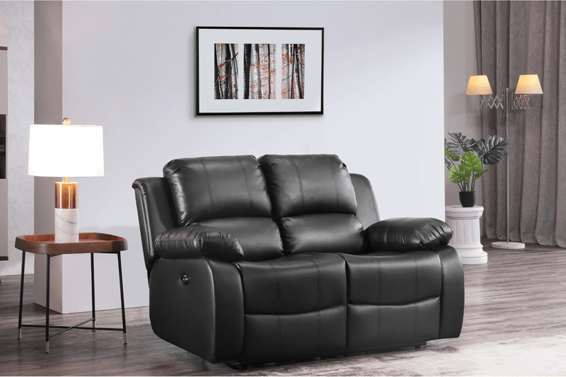 Valencia Genuine Black Leather 2 Seater Electric Power Recliner Sofa - Furniture Instore
