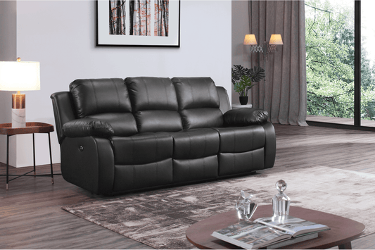 Valencia Genuine Black Leather 3 Seater Electric Power Recliner Sofa - Furniture Instore