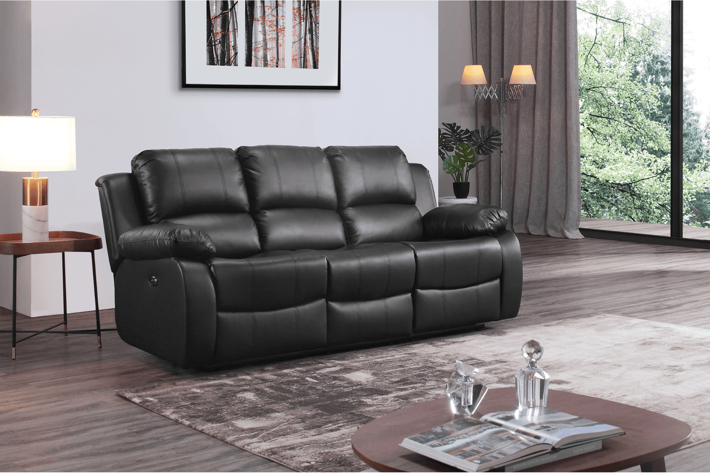 Valencia Genuine Black Leather 3 Seater Electric Power Recliner Sofa - Furniture Instore