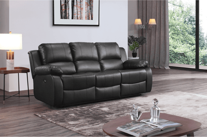 Valencia Genuine Black Leather 3 Seater Electric Power Recliner Sofa - Furniture Instore