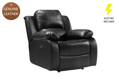 Valencia Genuine Leather Black Electric Power Recliner Armchair