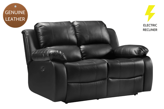 Valencia Genuine Black Leather 2 Seater Electric Power Recliner Sofa
