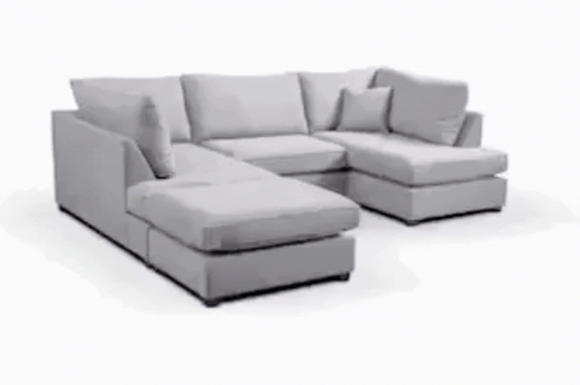 Carnaby Grey Fabric U Shape High Back Corner Sofa + Footstool