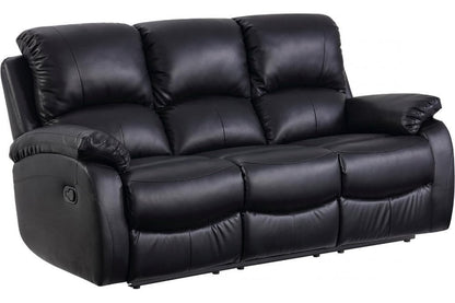 Outlet Roma Black Leather 3 Seater Recliner Sofa