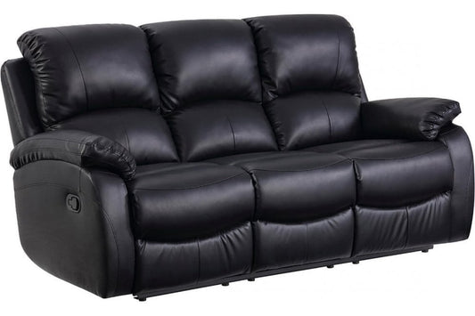 Outlet Roma Black Leather 3 Seater Recliner Sofa