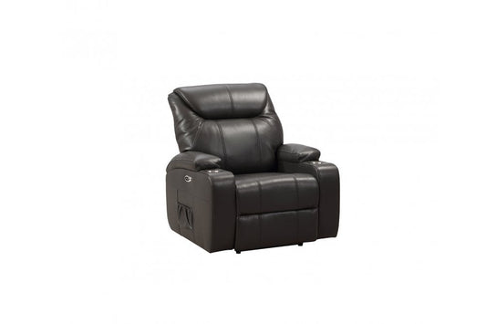 Cinema Grey Electric Leather Recliner Armchair With Two Cup Holders