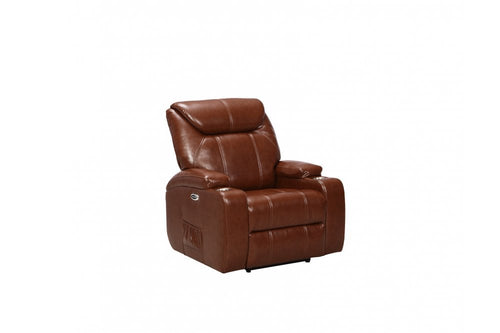 Cinema Tan Electric Leather Recliner Armchair With Two Cup Holders