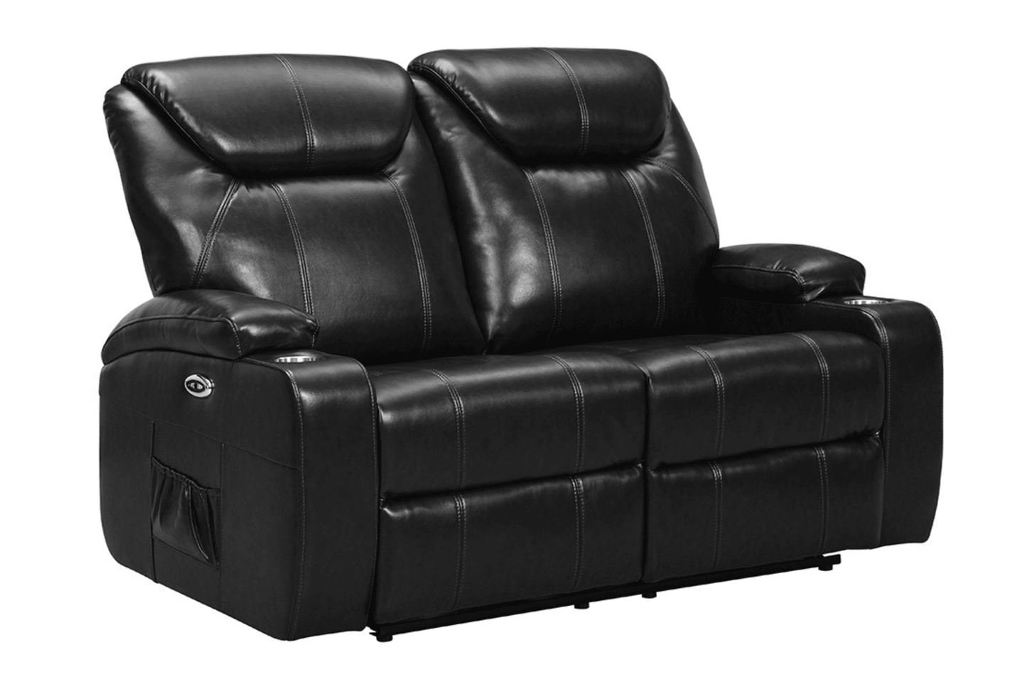 Cinema Black Electric 2 Seater Leather Recliner Sofa With Two Cup Holders
