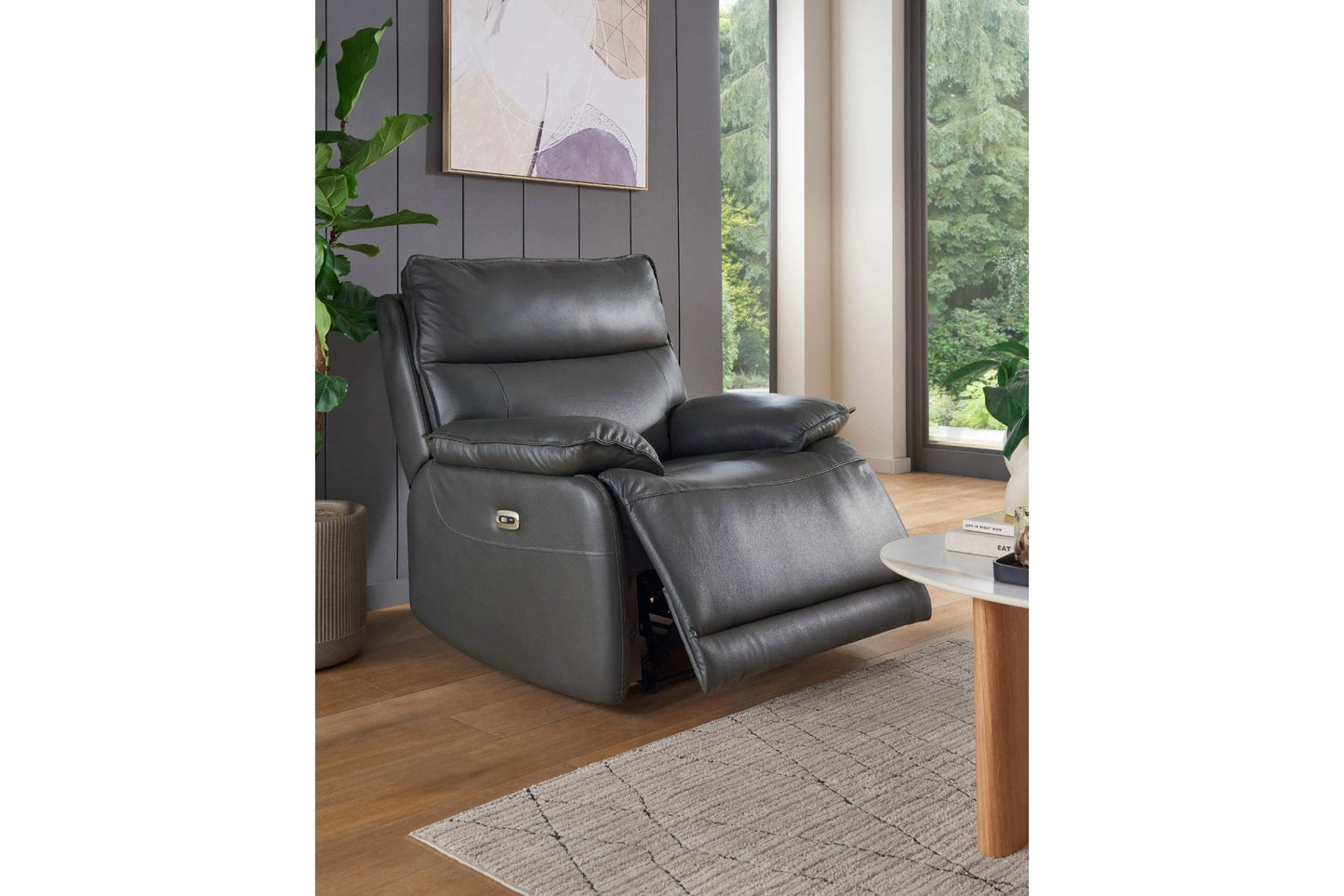 Turin Genuine Leather Grey  Electric Power Recliner Armchair