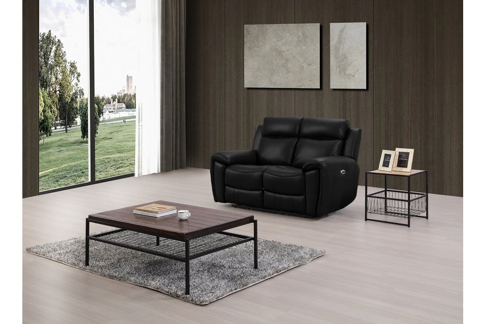 Annecy Genuine Leather Black Electric Power Recliner 2 Seater Sofa