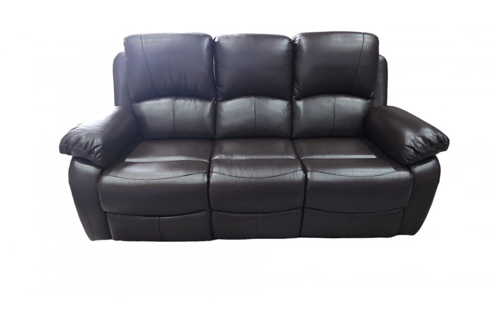 Outlet Roma Brown Leather 3 Seater Recliner Sofa