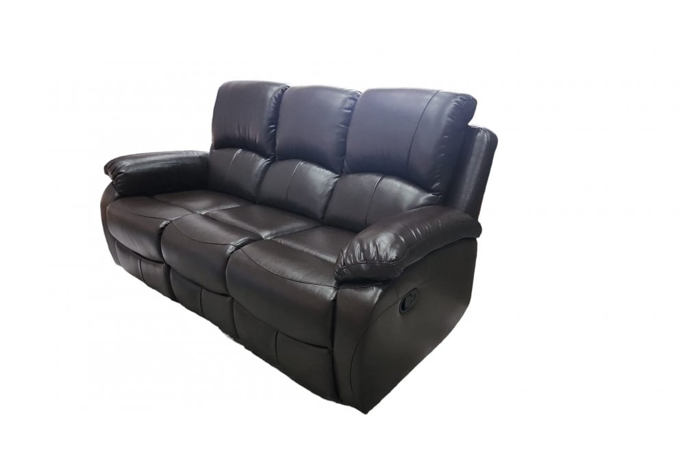 Outlet Roma Brown Leather 3 Seater Recliner Sofa