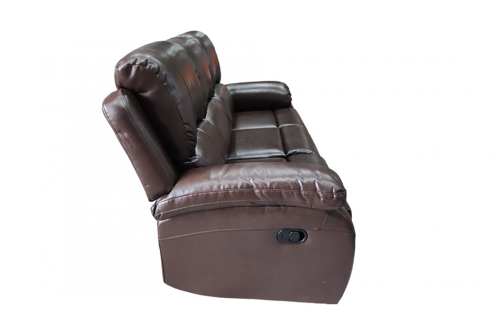 Outlet Roma Brown Leather 3 Seater Recliner Sofa