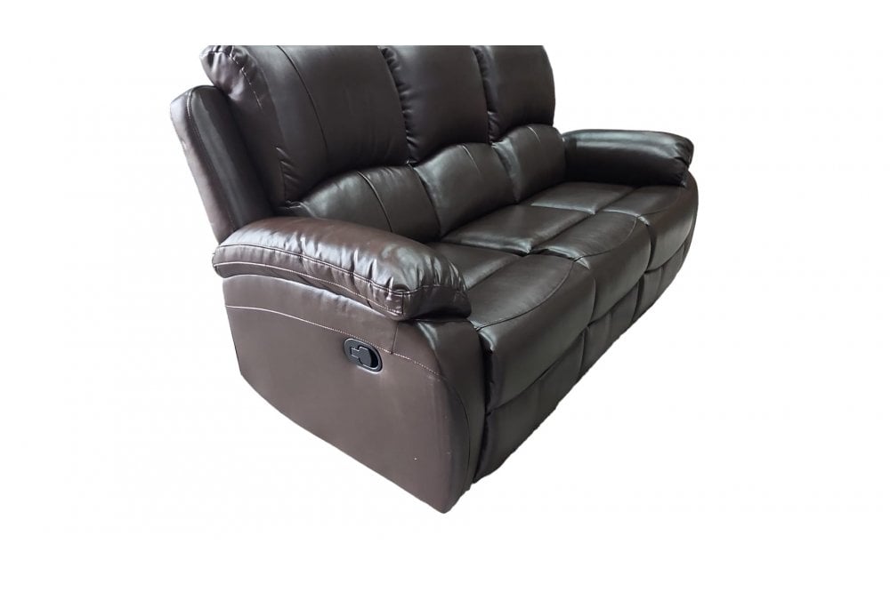Outlet Roma Brown Leather 3 Seater Recliner Sofa