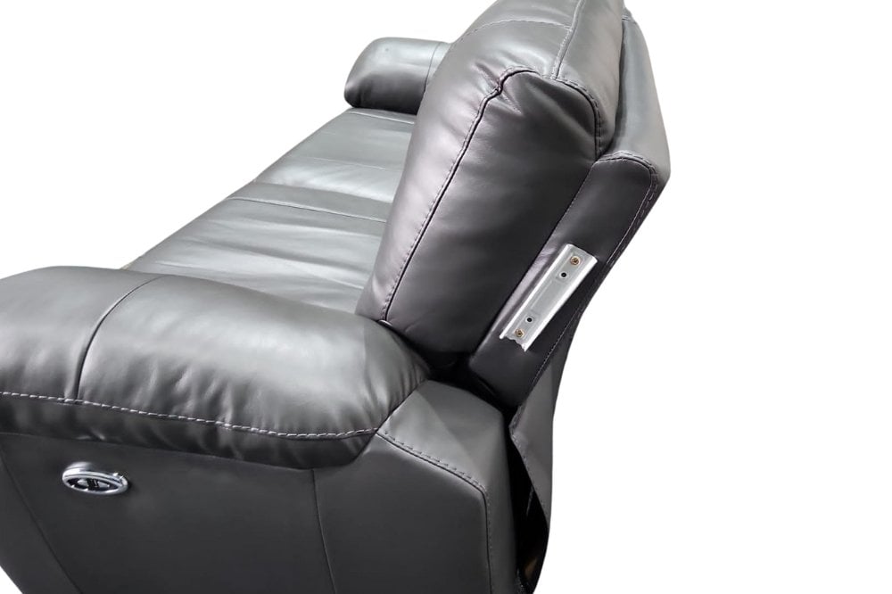 Outlet Henry Grey Leather Electric Recliner 3 Seater Sofa