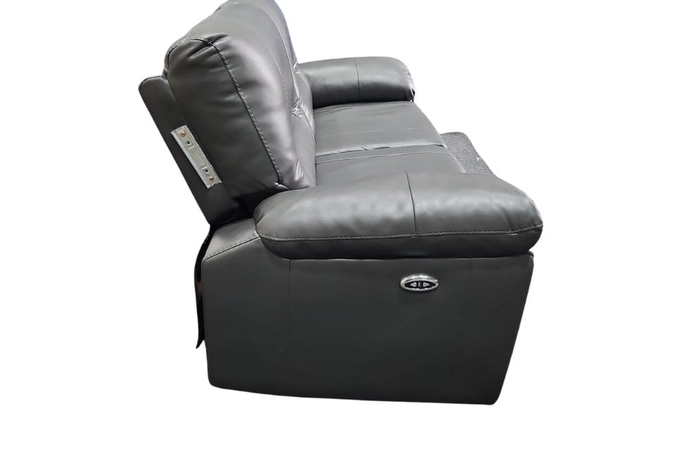 Outlet Henry Grey Leather Electric Recliner 3 Seater Sofa