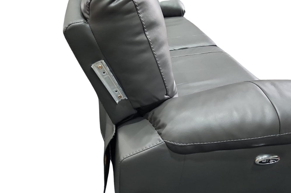 Outlet Henry Grey Leather Electric Recliner 3 Seater Sofa