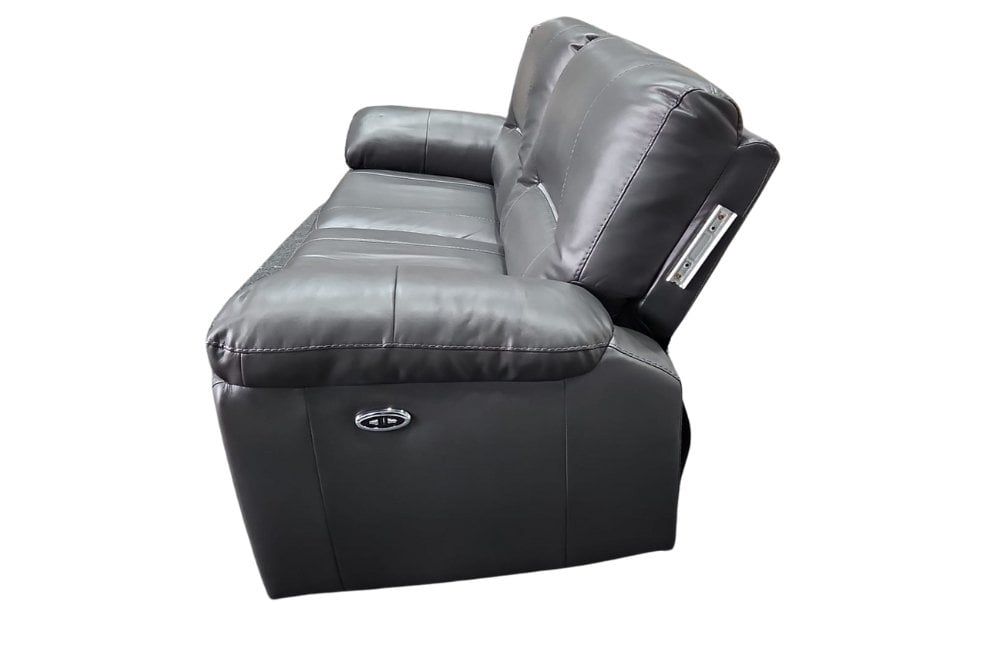 Outlet Henry Grey Leather Electric Recliner 3 Seater Sofa