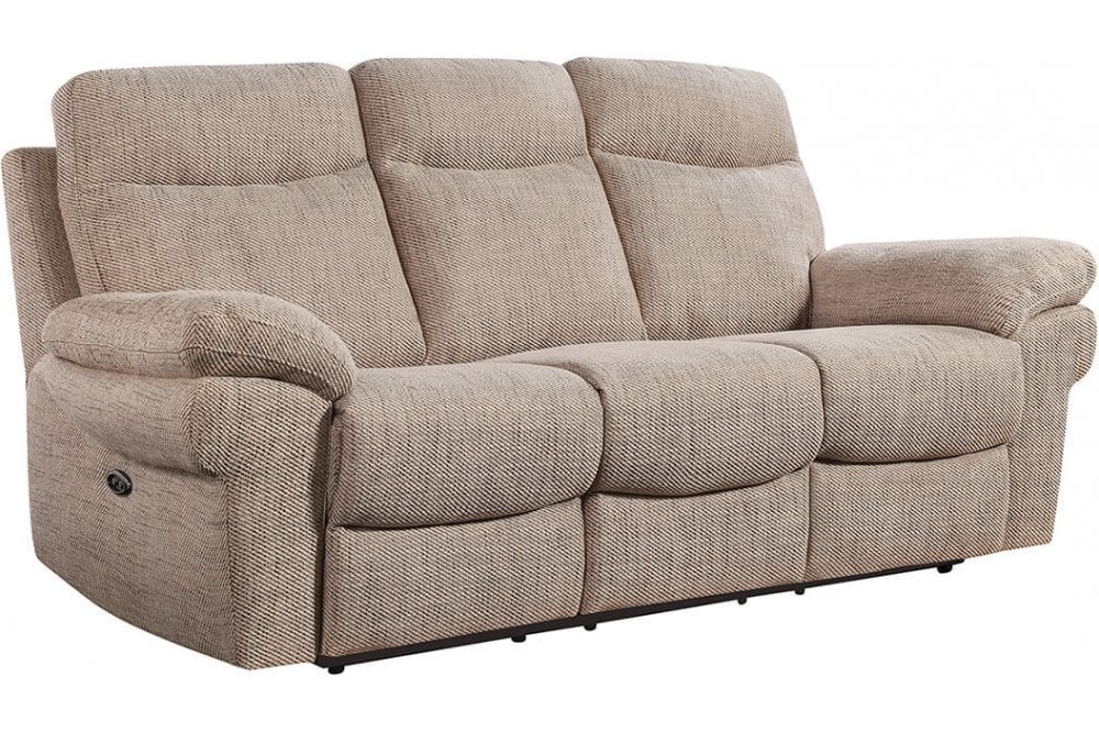 Outlet Tanya Beige Fabric Electric Recliner 3 Seater Sofa