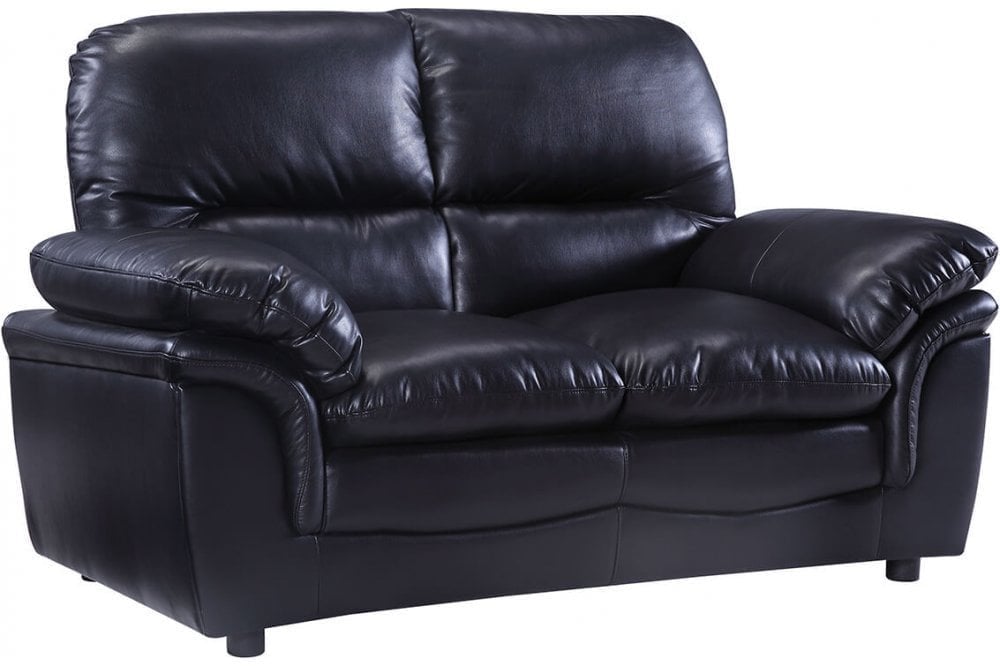 Outlet Verona Black Leather 2 Seater Sofa