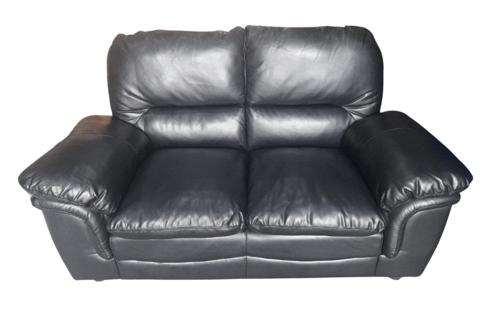 Outlet Verona Black Leather 2 Seater Sofa