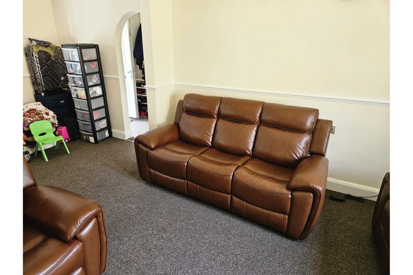 Annecy Genuine Leather Tan Electric Power Recliner 3 Seater