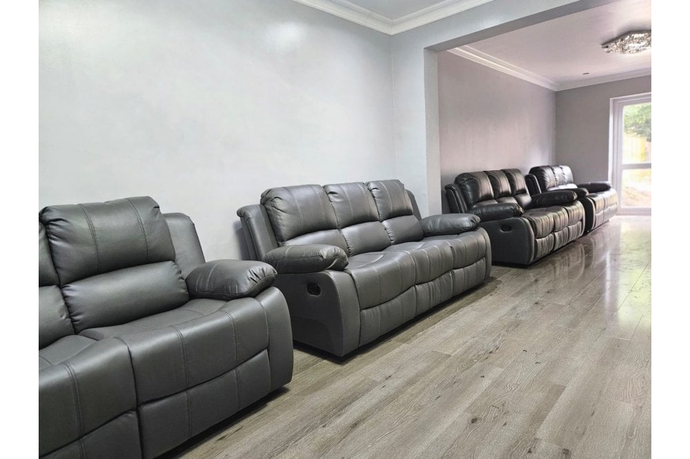 Valencia Grey Leather 3 Seater Manual Recliner Sofa - Furniture Instore