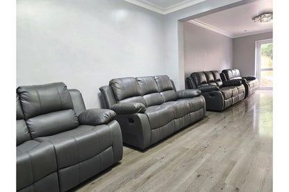 Valencia Grey Leather 3 Seater Manual Recliner Sofa - Furniture Instore