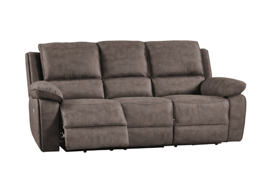 Maple Brown Suede Fabric Electric Recliner 3 Seater Sofa