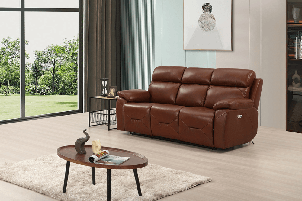 Renato Genuine Leather Tan Electric Power Recliner 3 Seater