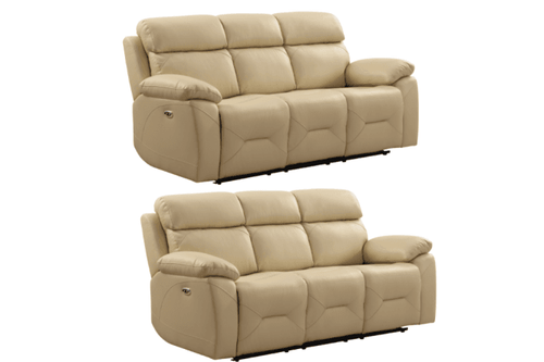 Renato Genuine Leather Cream Electric Power Recliner 3+3 Seater Sofa Set