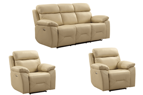 Renato Genuine Leather Cream Electric Power Recliner 3+1+1 Seater Sofa Set