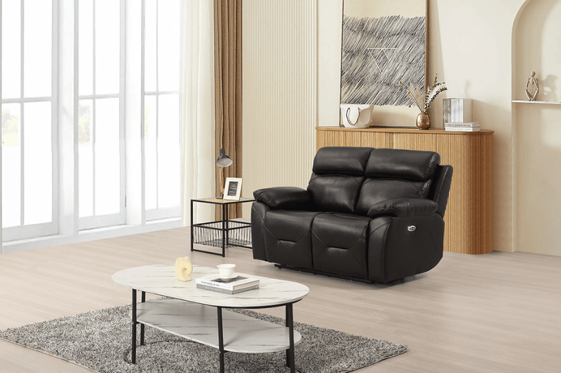 Renato Genuine Leather Black Electric Power Recliner 2 Seater - Furniture Instore